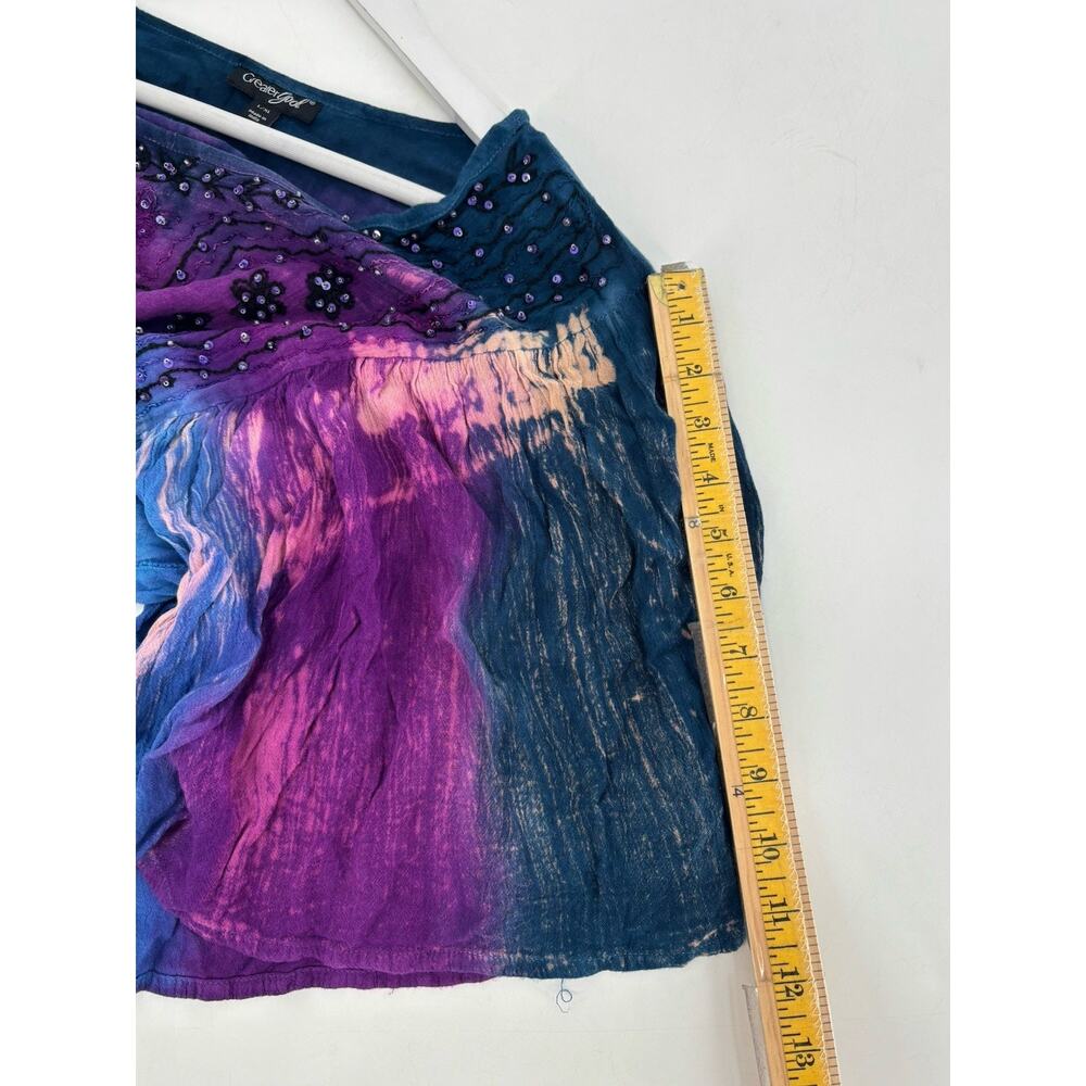 Greater Good Blouse Womens Large/XL Blue Purple Bohemian Beaded Sequins Tie Dye - Picture 16 of 16